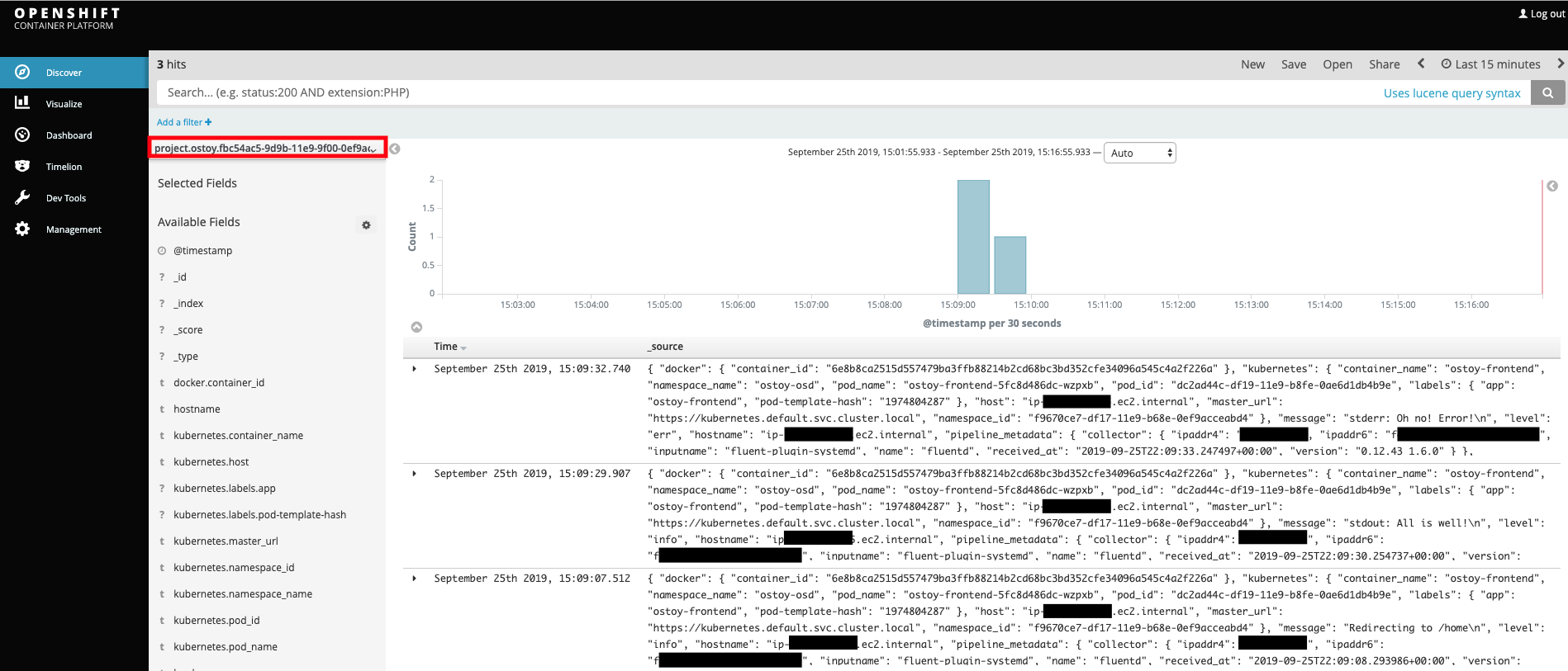 Kibana console